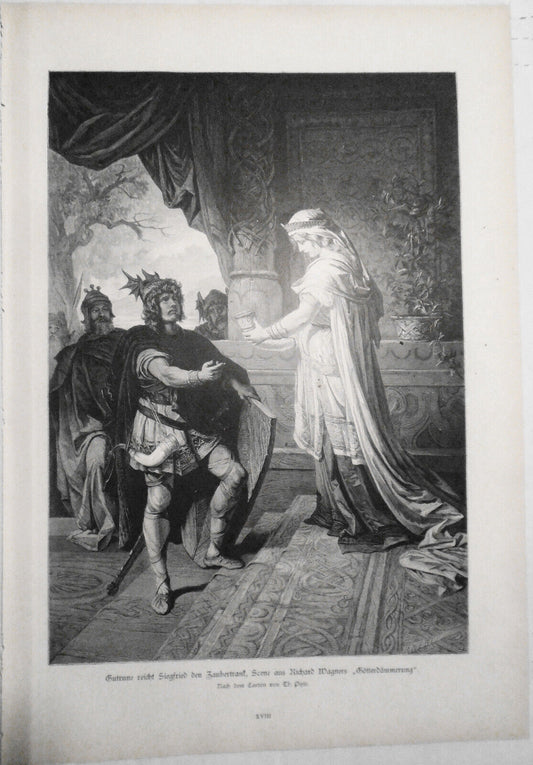 Gutrune reicht Siegfried den Zaubertrank ... Wagners Götterdämmerung  1882