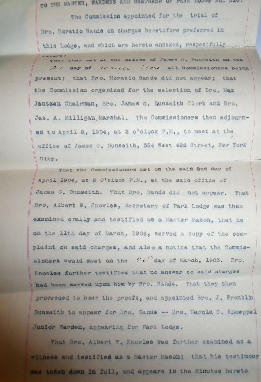 1904 Masonic archive, NYC - Trial & Expulsion of Secretary Sands for Fraud