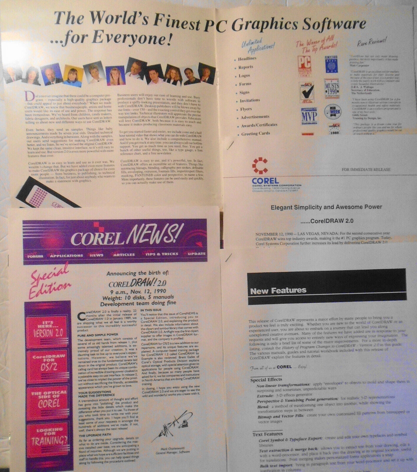 Corel Draw! Poster (24x17")  and  Press Kit - 1990