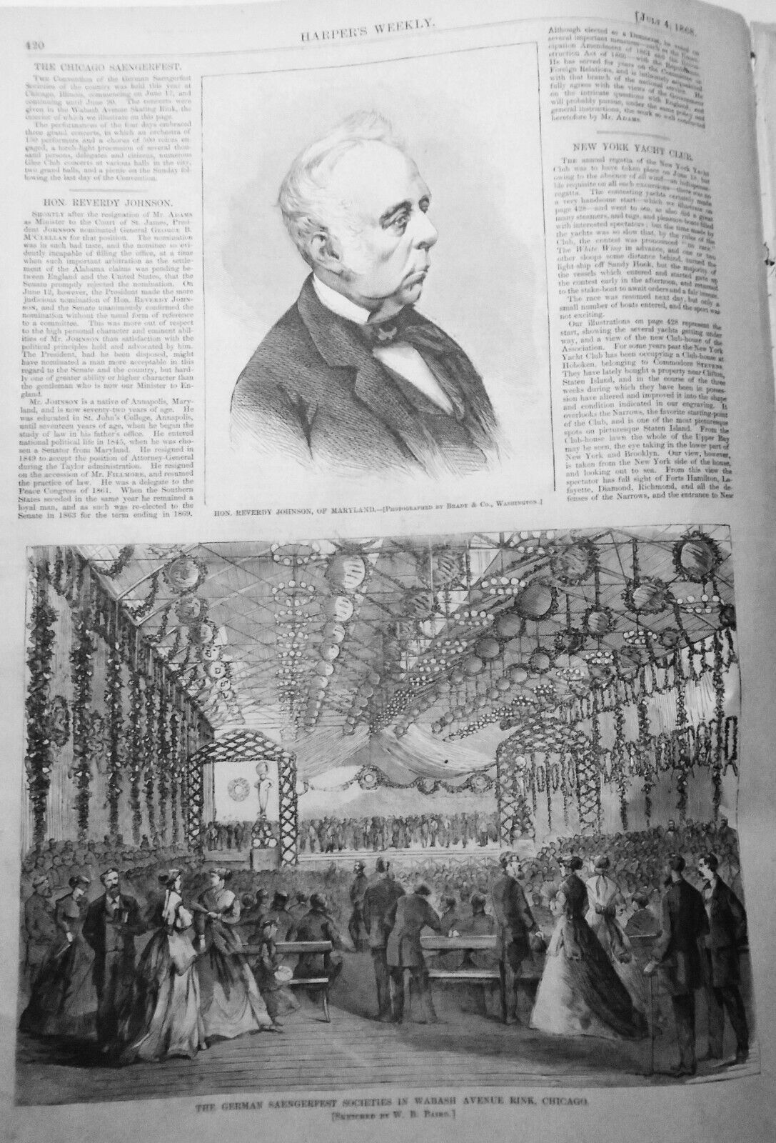 Harper's Weekly July 4, 1868 Original - West Point Cadet Life; NY Yacht Club etc