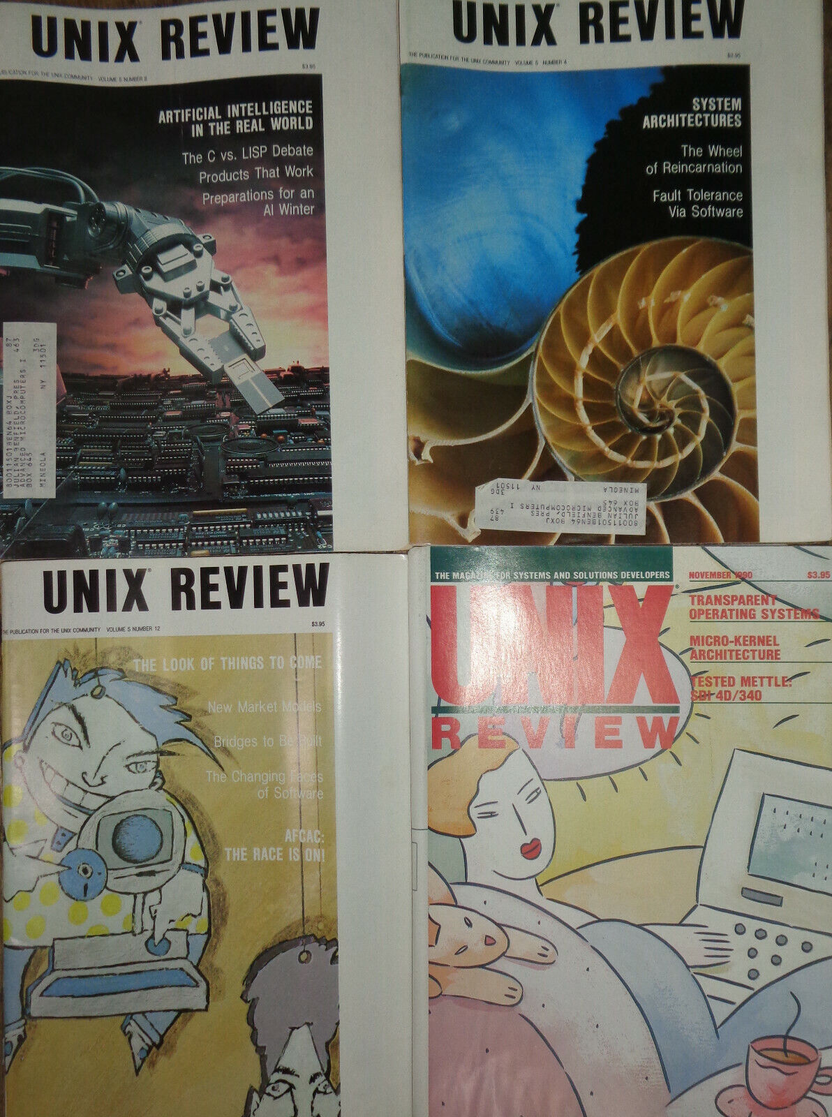 UNIX Review Magazine - 4 issues lot 1987 - 1990