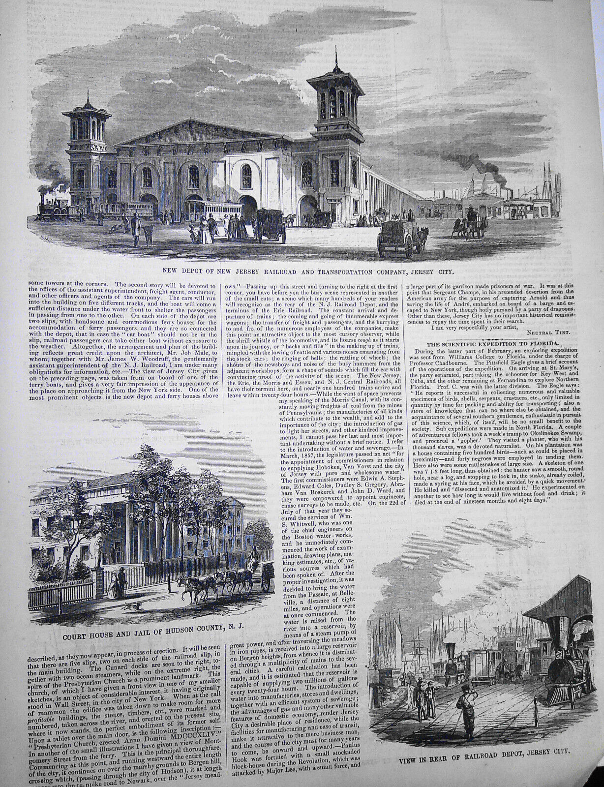 Jersey City, State of New Jersey - Story & 6 Prints - Ballou's Pictorial, 1857.