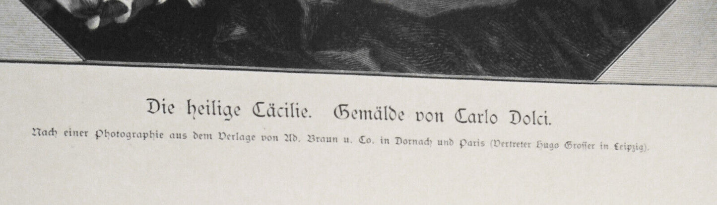 Die Heilige Cacilie, von Carlo Dolci  -- 1886 - Original antique print