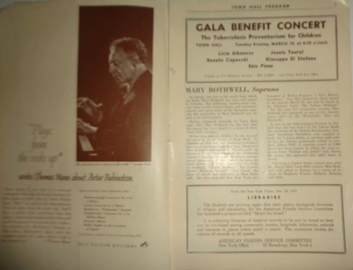 GRANT JOHANNESEN, PIANIST - PROGRAM - 1952 - TOWN HALL, NYC