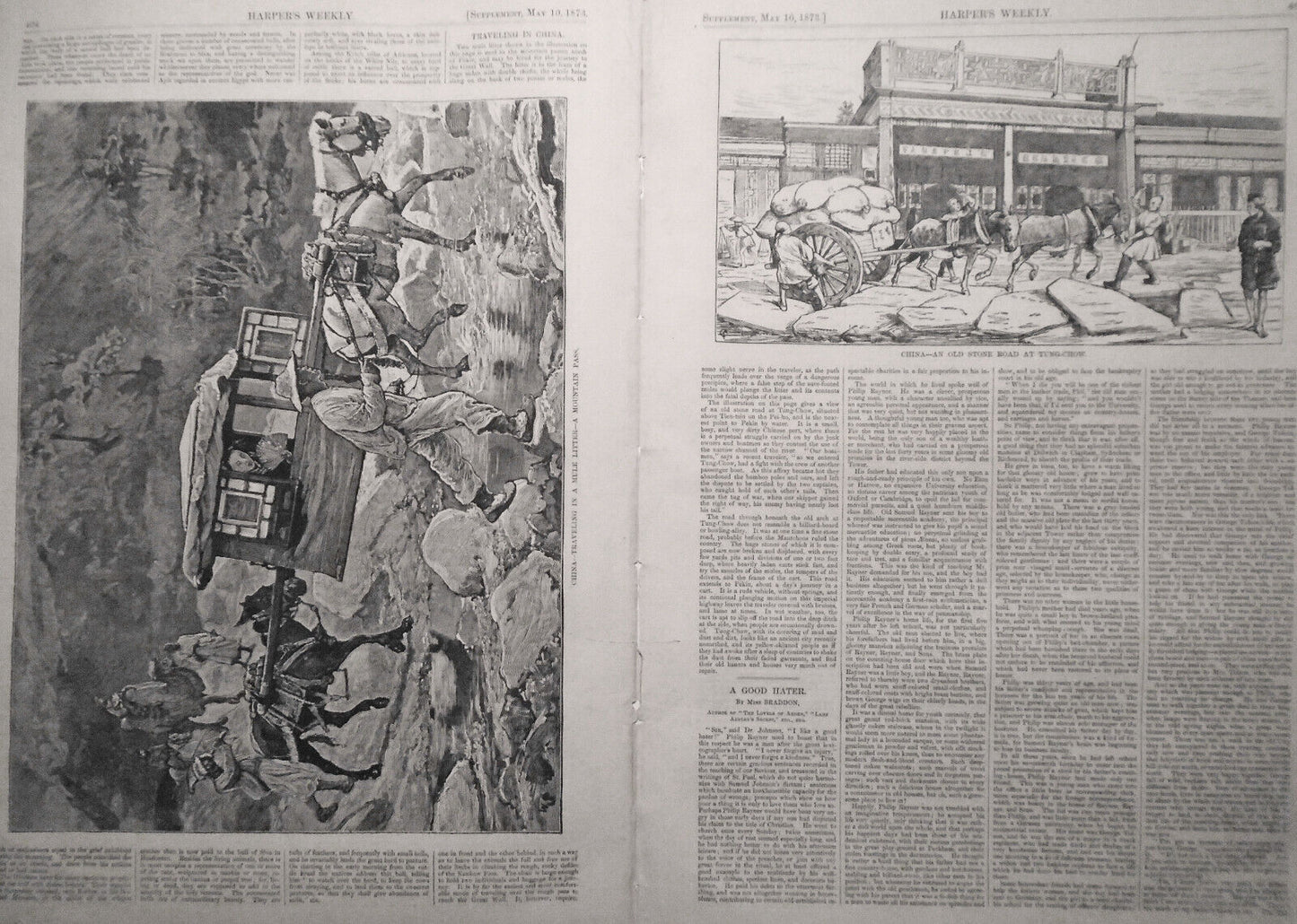 China, traveling In A Mule Litter, a Mountain Pass. Harper's Weekly May 10, 1873