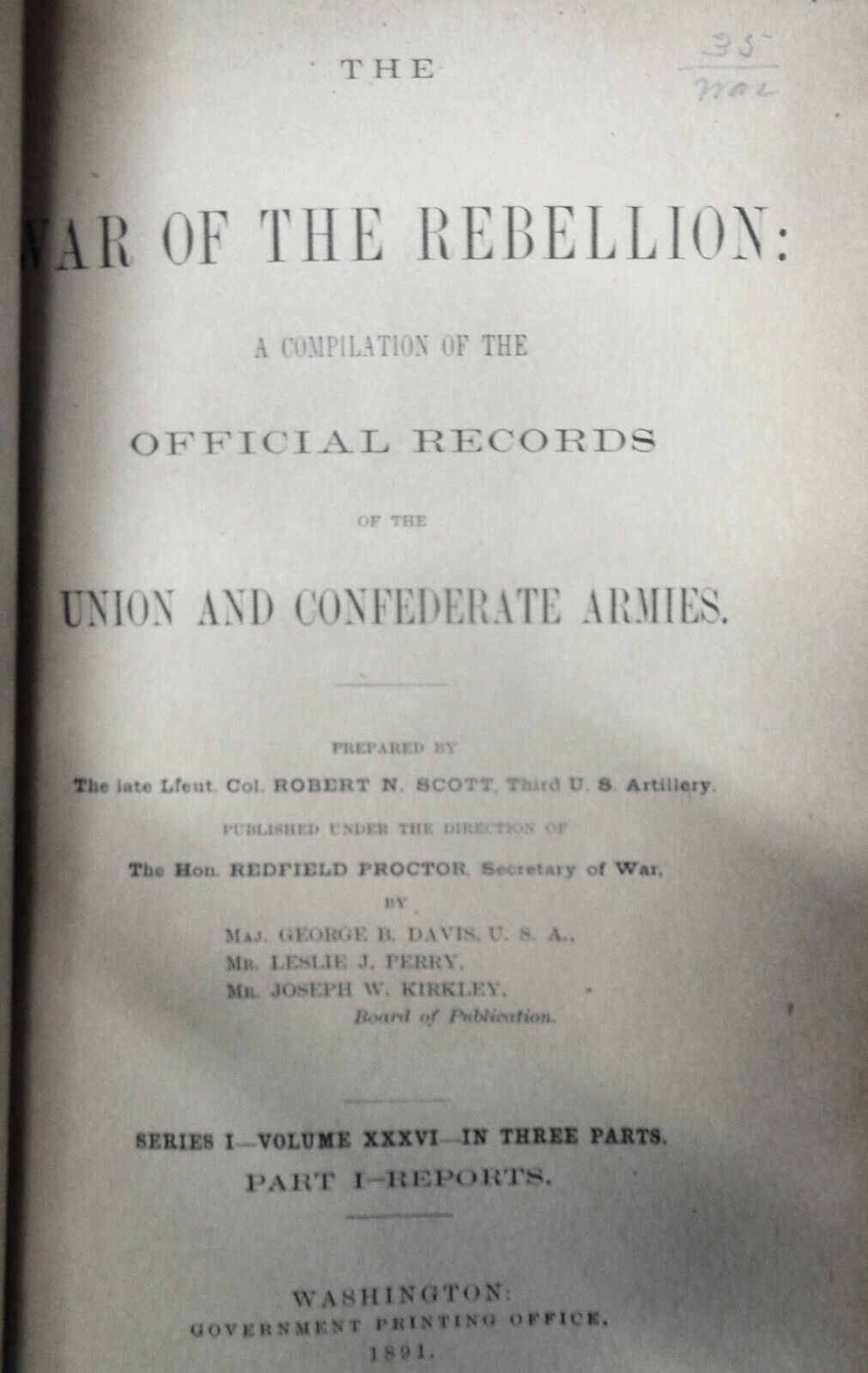 1891 The War of Rebellion - Ser 1, Vol 36 Part 1, Reports - Oper. in SE VA & NC