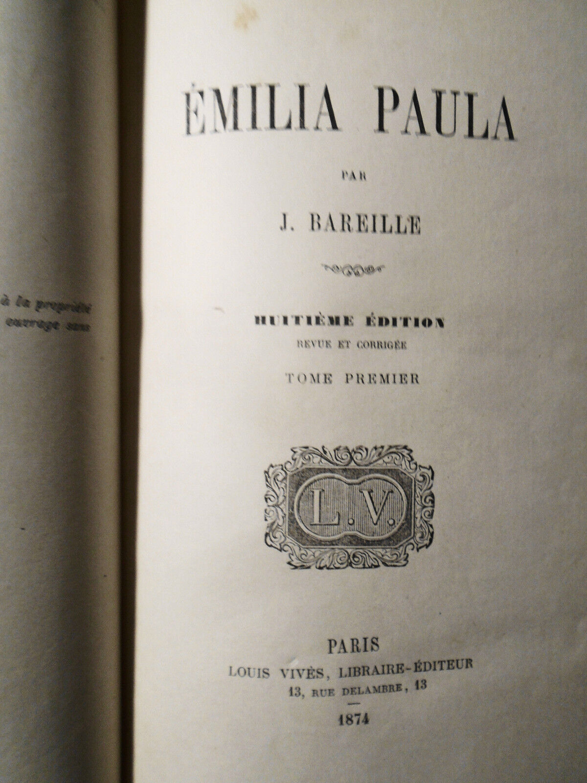 1874 Emilia Paula par J. Bareille, 8eme édition revue et corrigée