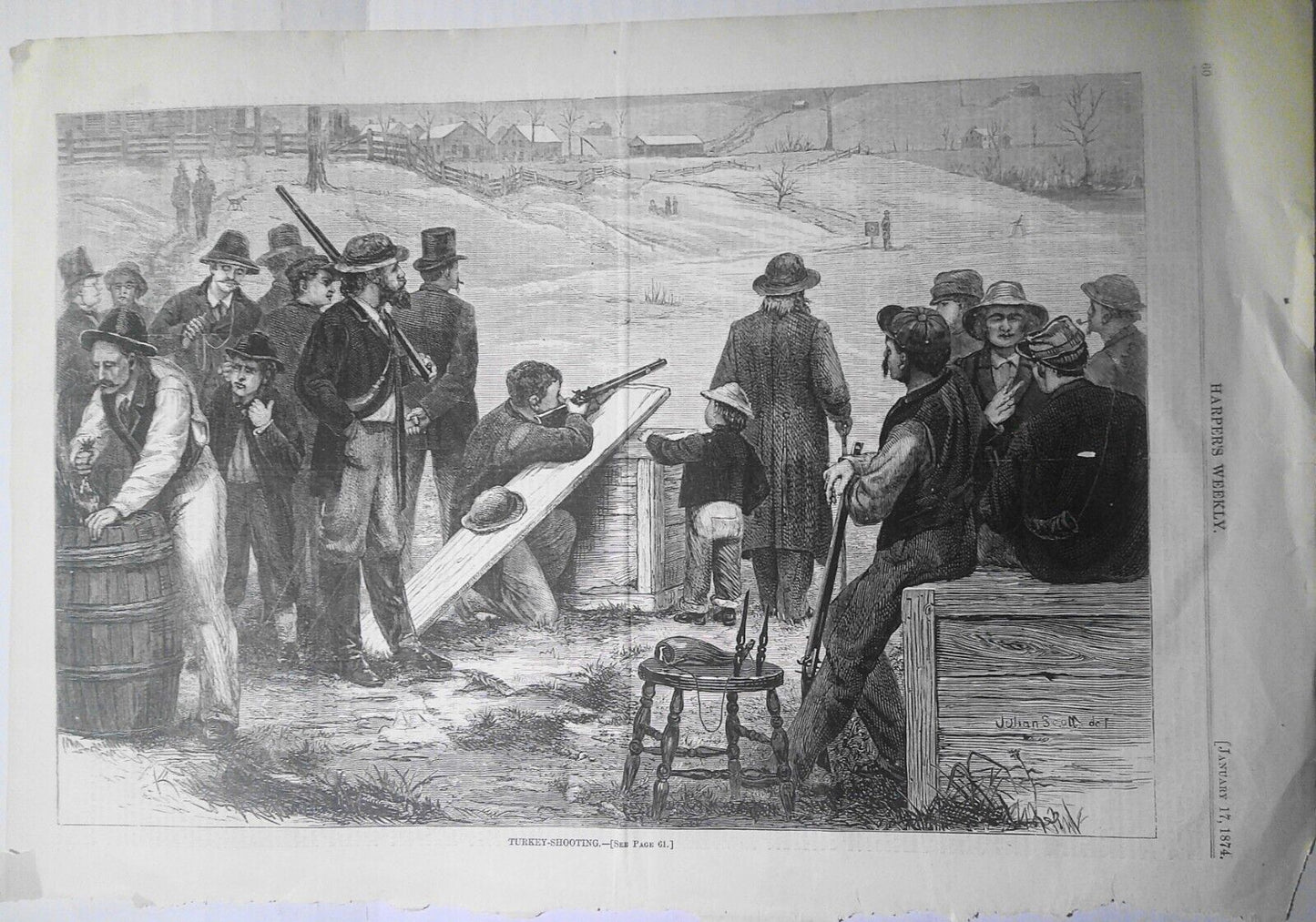 Turkey Shooting - Harper’s Weekly, January 17,  1874 original