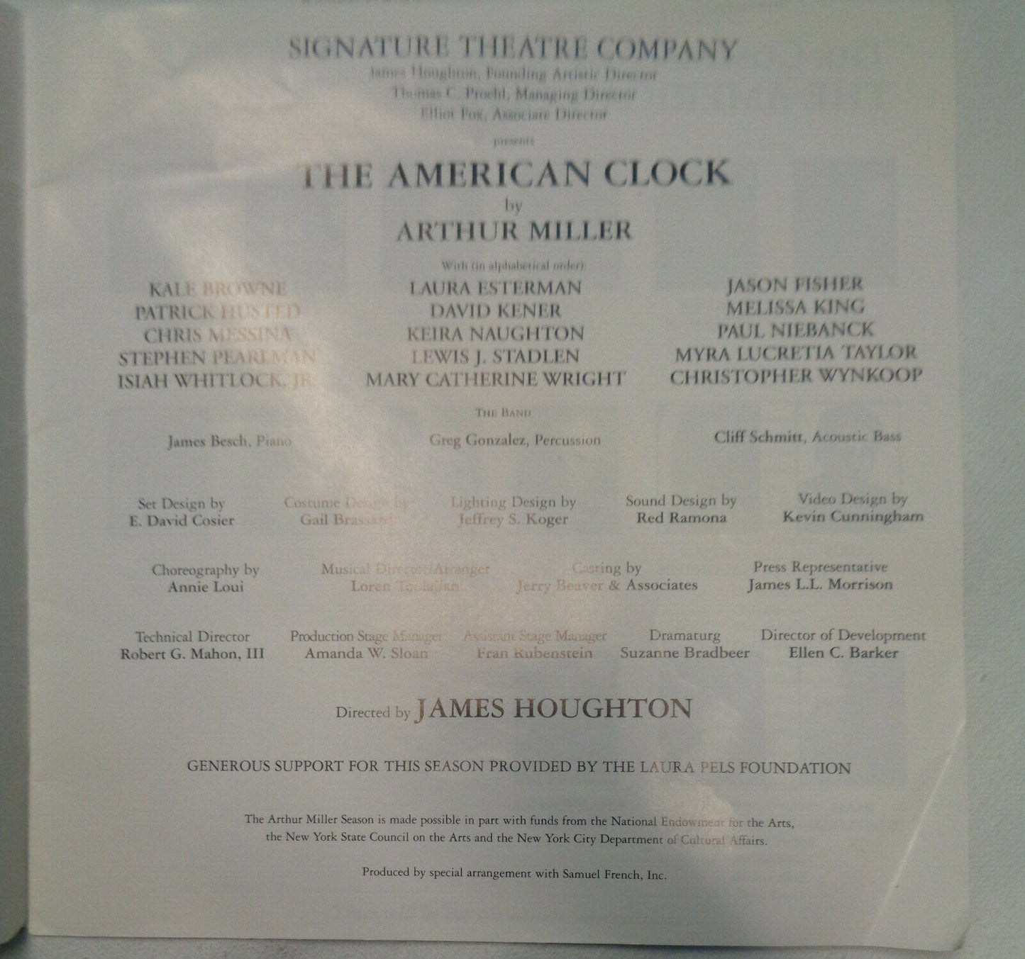 ARTHUR MILLER : THE AMERICAN CLOCK - SOUVENIR PROGRAM - 1997 Signature Theatre