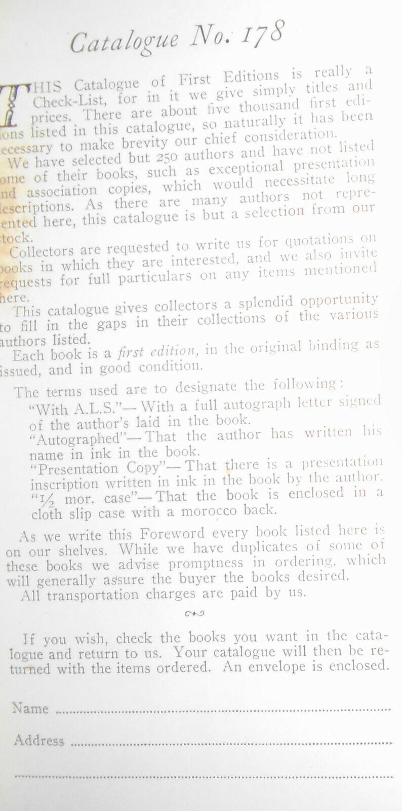 1926 James F. Drake : A Check-list Catalogue Of First Editions - No. 178