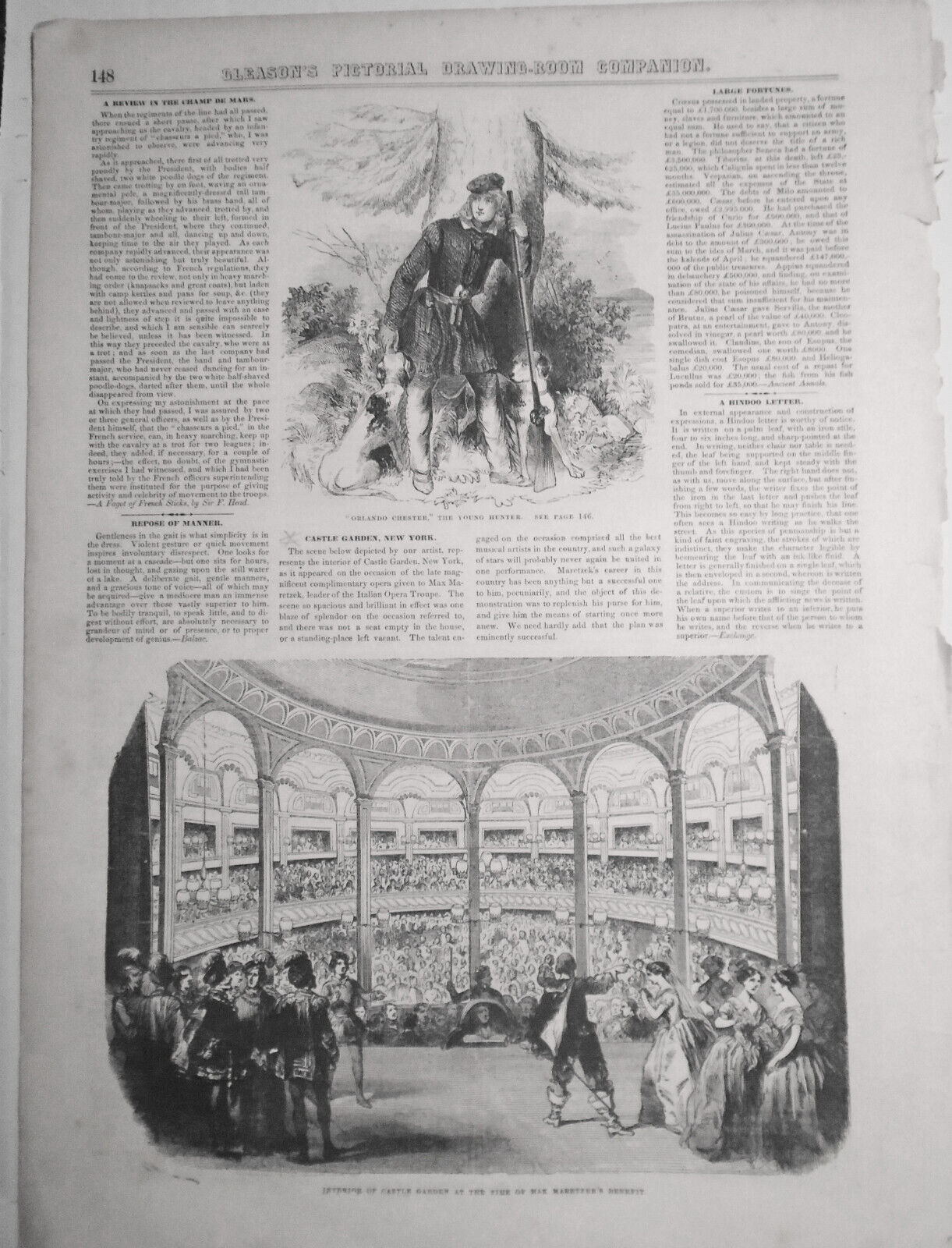 Interior Of Castle Garden At The Time Of Max Maretzek's Benefit - Gleason's 1852