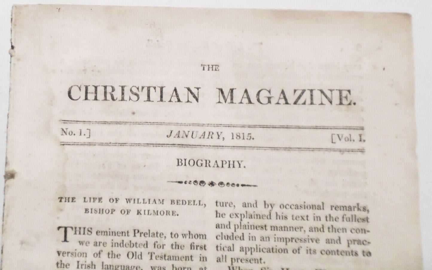 The Christian Magazine, January 1815 - Premiere Issue,  Vol. 1, No. 1. [Ireland]