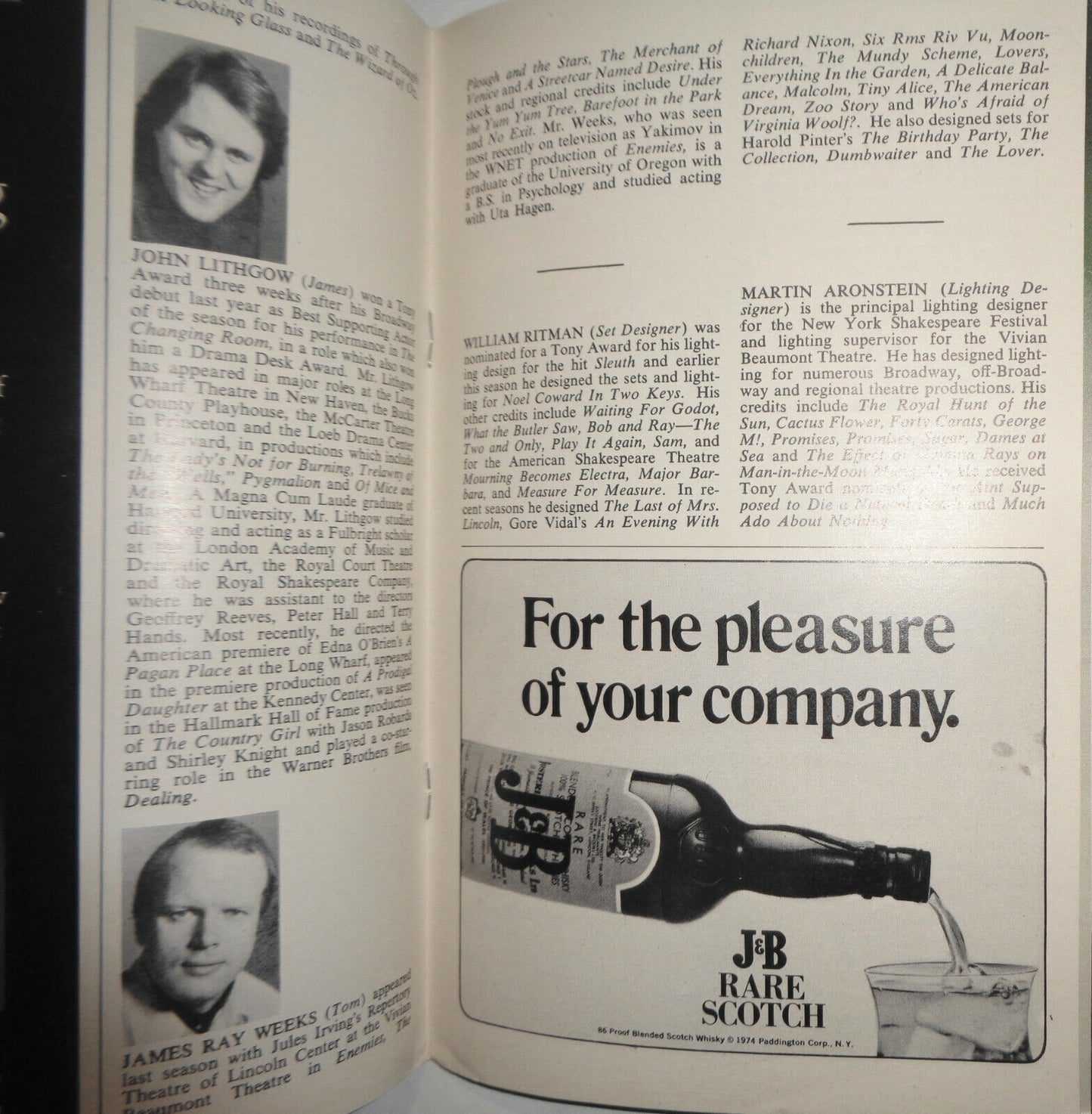 MY FAT FRIEND - PLAYBILL - OPENING NIGHT, MARCH 31, 1974. LYNN REDGRAVE
