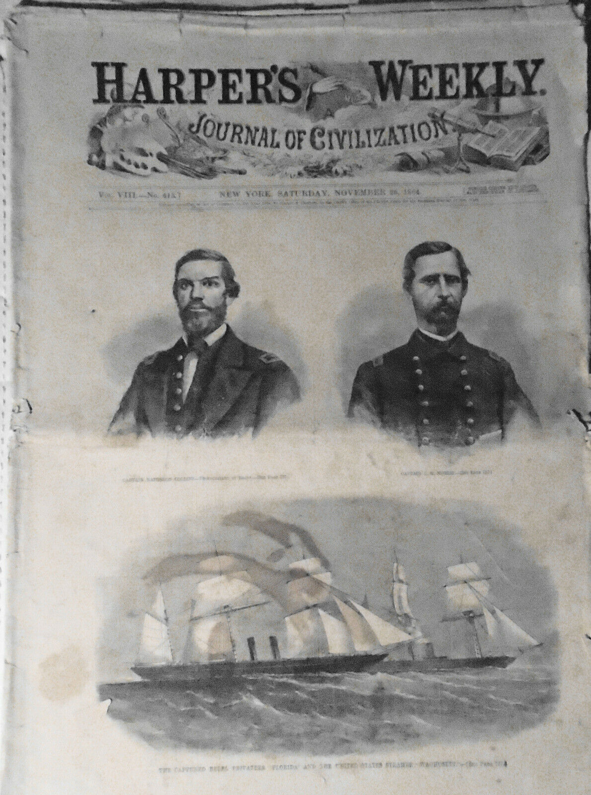 Harper's Weekly November 26, 1864  - Civil War, large map of operations, etc..