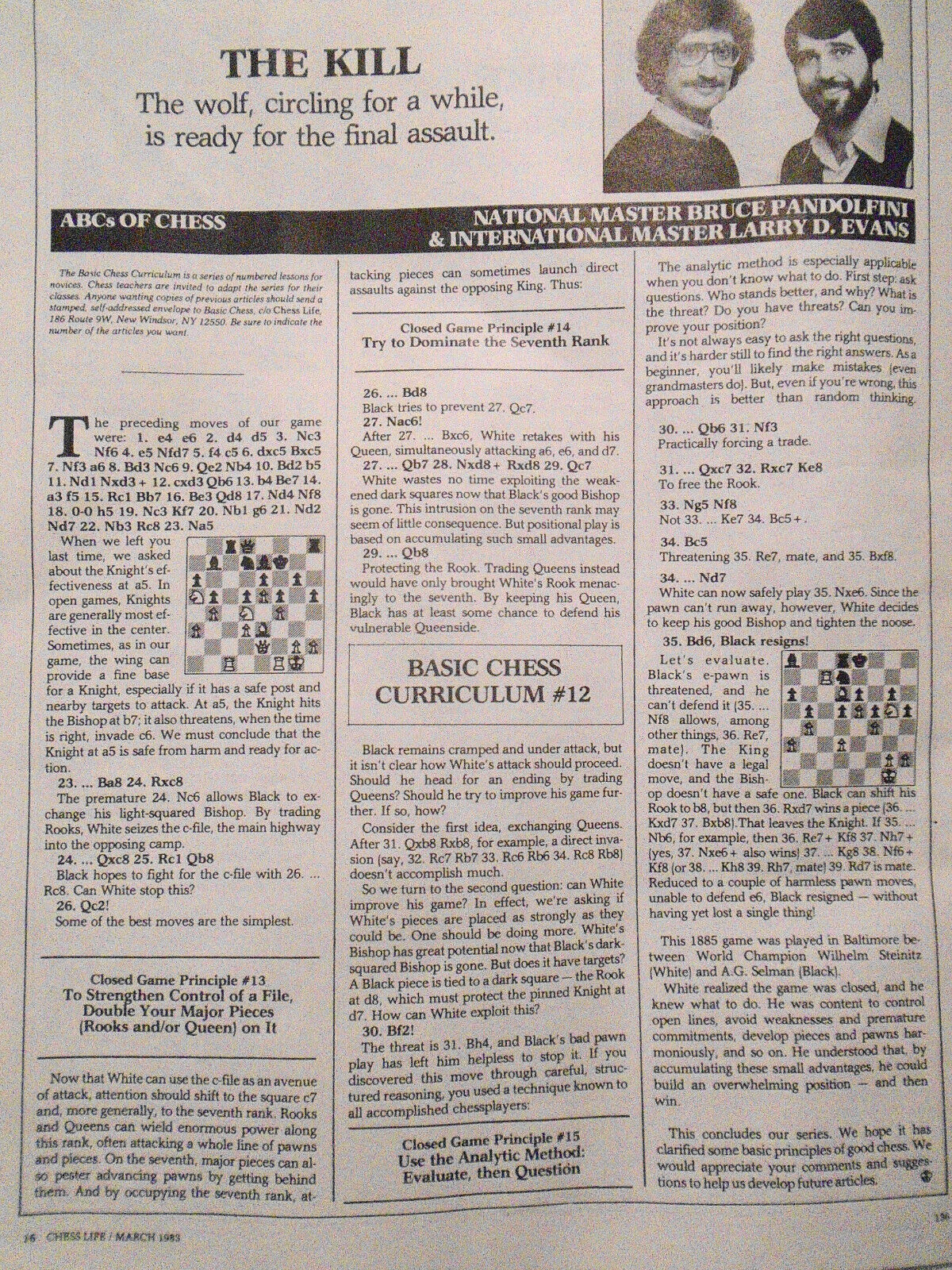Basic Chess Curriculum by Bruce Pandolfini & Larry Evans 1983. 12 1-page lessons