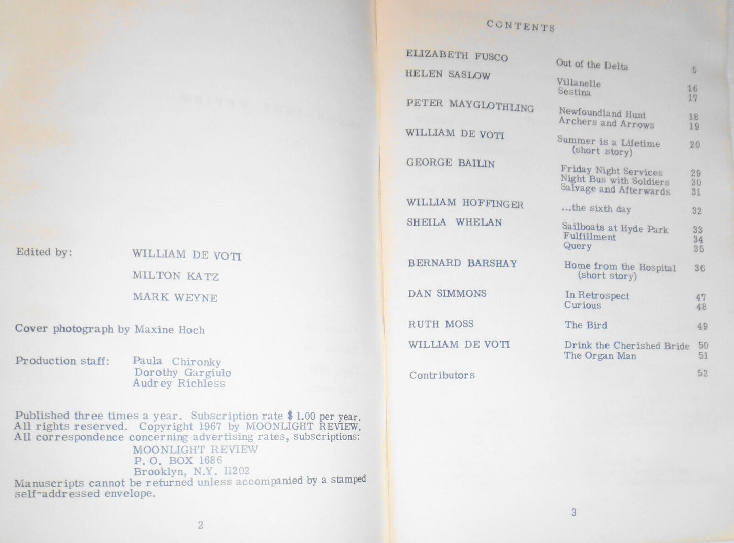 Moonlight Review, Vol.1, No. 1, 1967. English teachers' poetry & prose writings