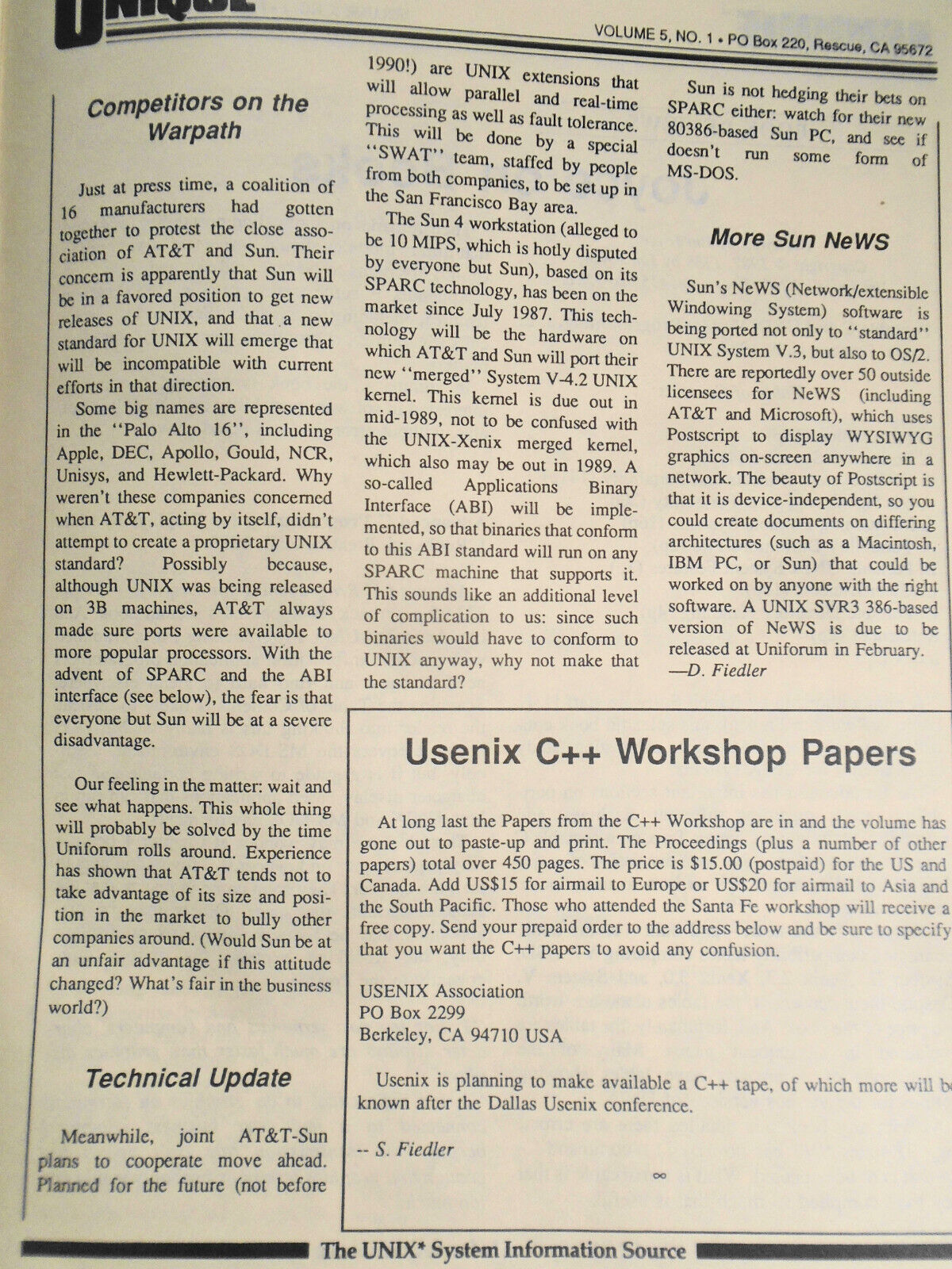 UNIQUE: The UNIX System Information Source  Dec. 1987 - DBMSs Under UNIX, etc.