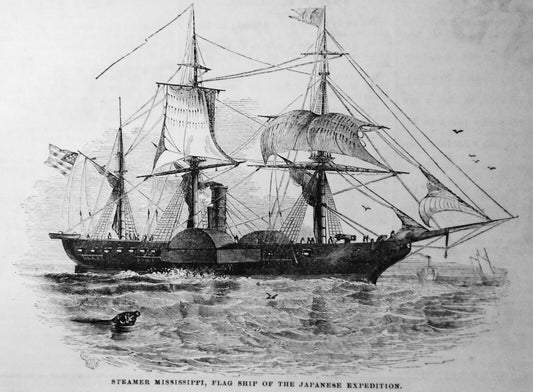 Steamer Mississippi Flag Ship of Japanese Expedition + Ventriloquist - 1850s