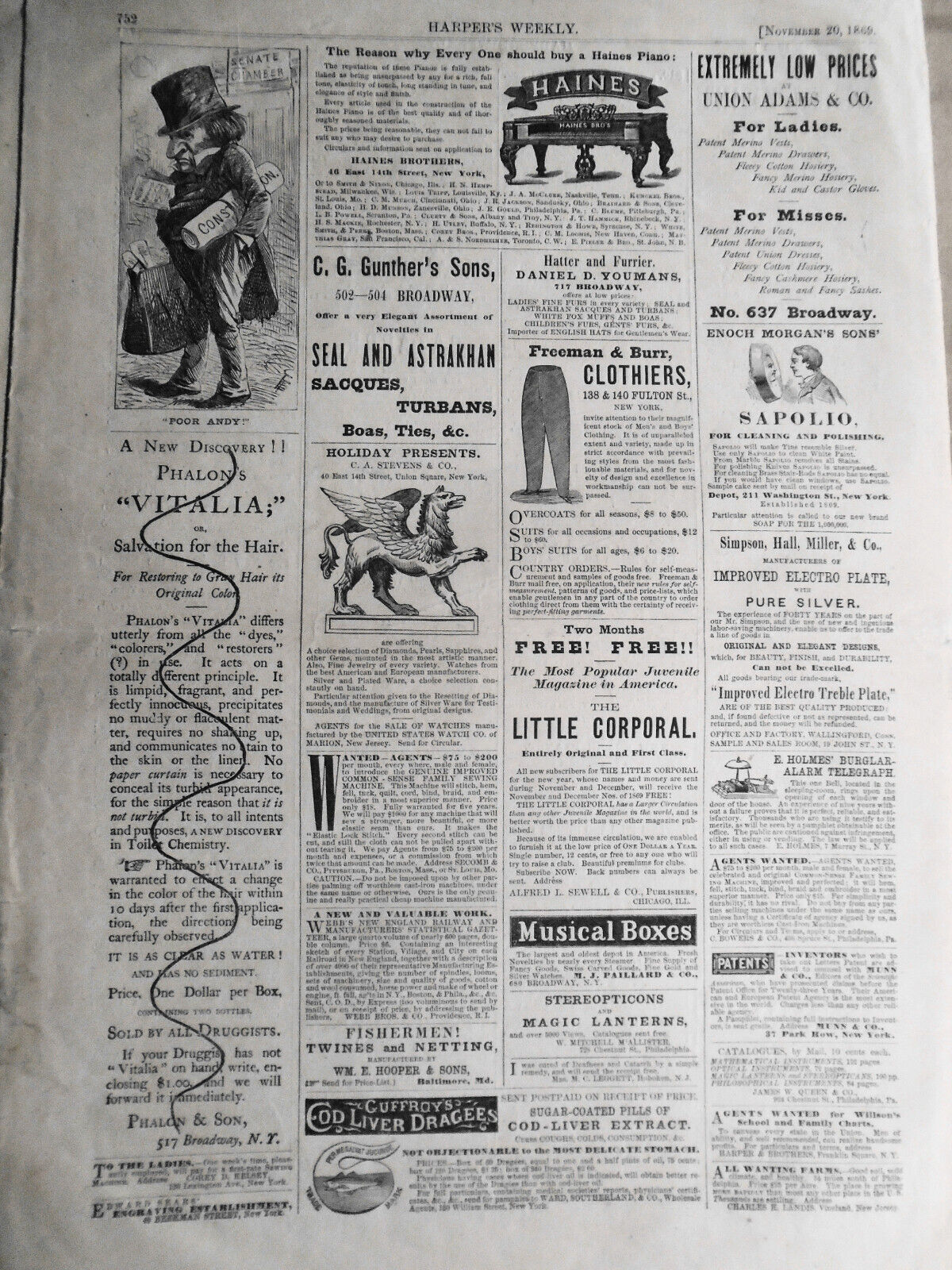 Harper's Weekly November 20, 1869 - Uncle Sam's Thanksgiving Dinner by Nast, etc