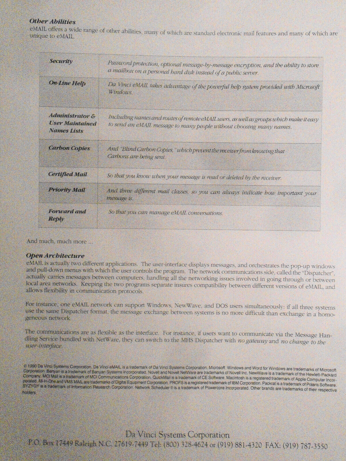 Take a look at Da Vinci eMail - 1990 Press Kit