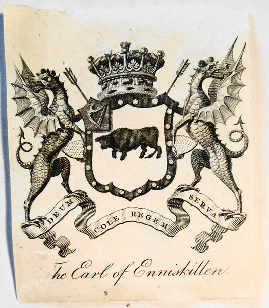 Earl of Enniskillen - Armorial Ex Libris Bookplate, 1853.