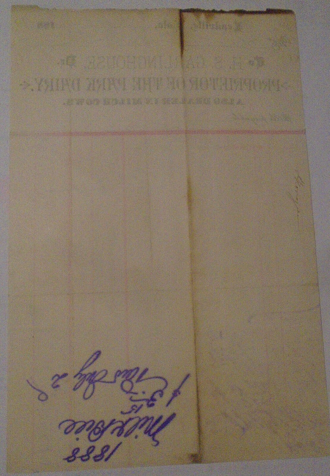 1888 H S Garlinghouse, Park Dairy, Billhead receipt for milk. Leadville Colorado