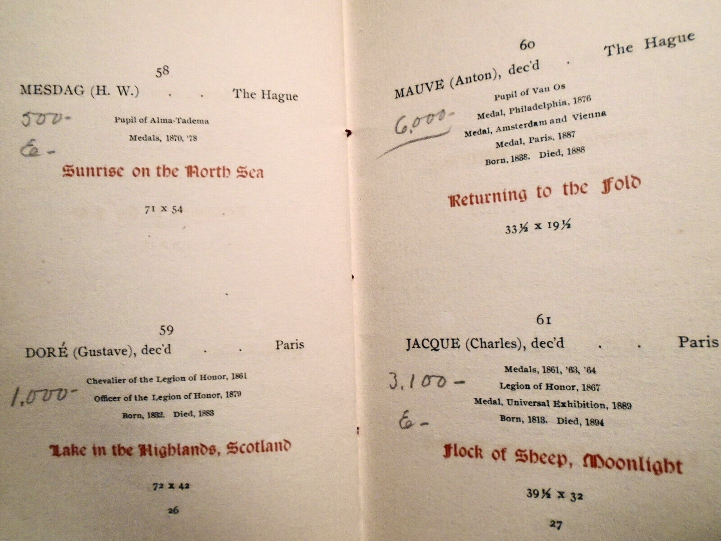 1897 Catalogue Of Modern Paintings.. Estate Of Mrs F G Crosby. 5th Ave Galleries