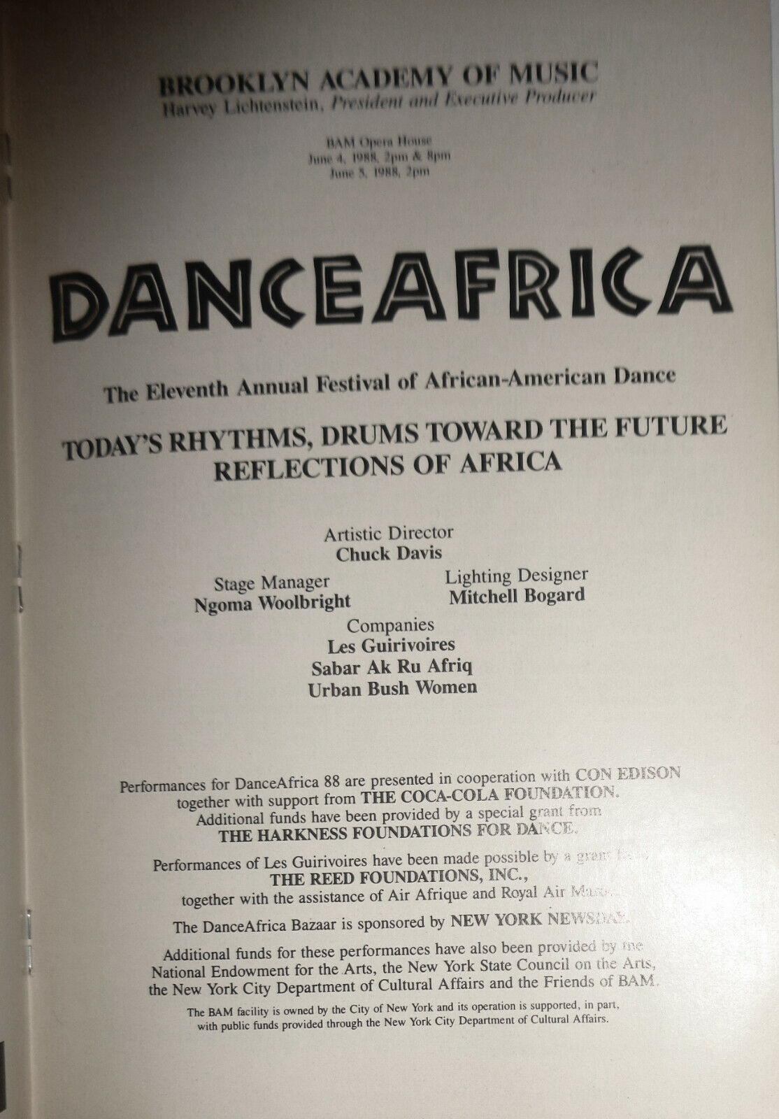 DANCEAFRICA / MARK MORRIS DANCE GROUP - PROGRAM - Brooklyn Academy Music 1988