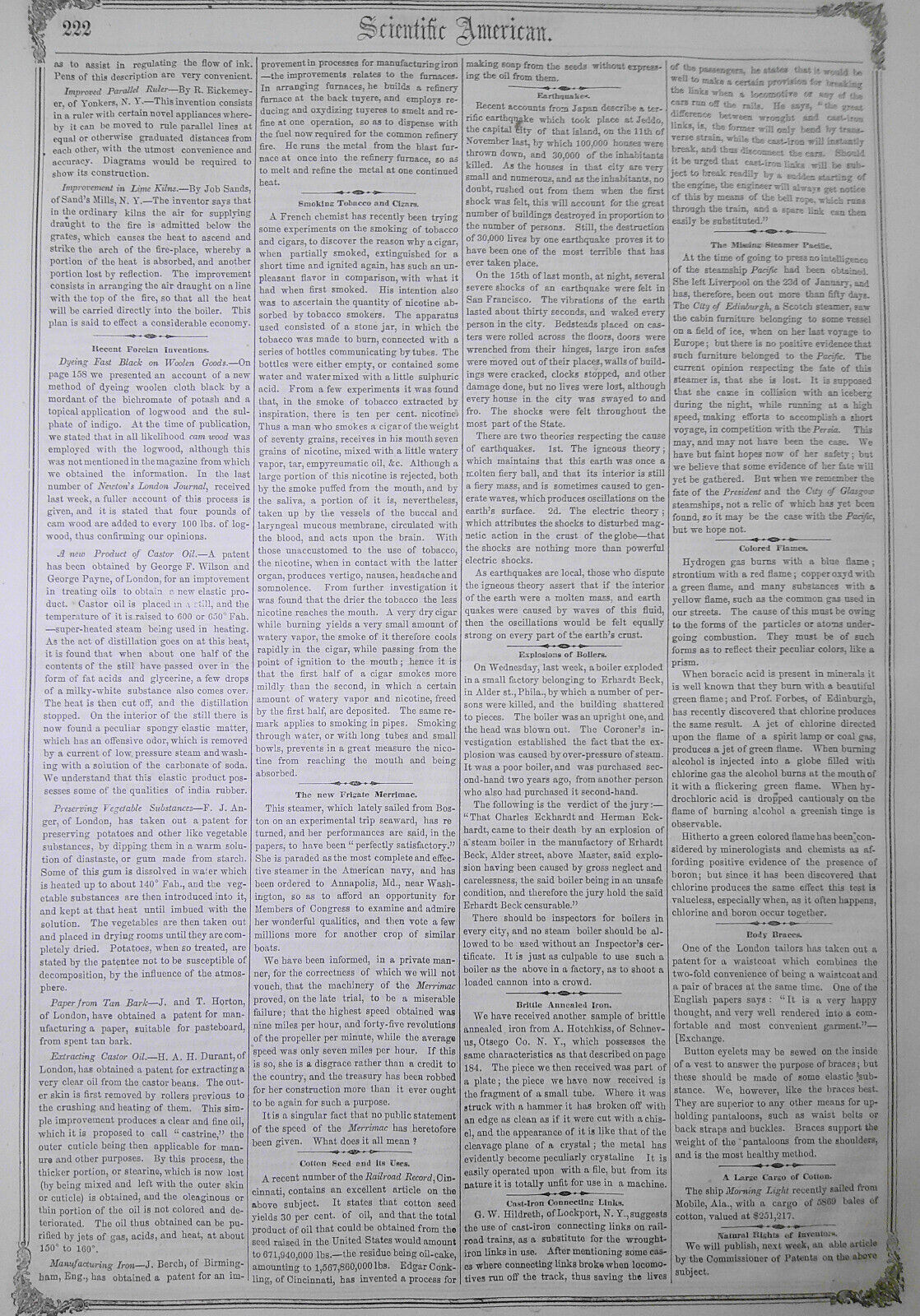 Scientific American, March 22, 1856. Measuring falling water; smoking cigars etc