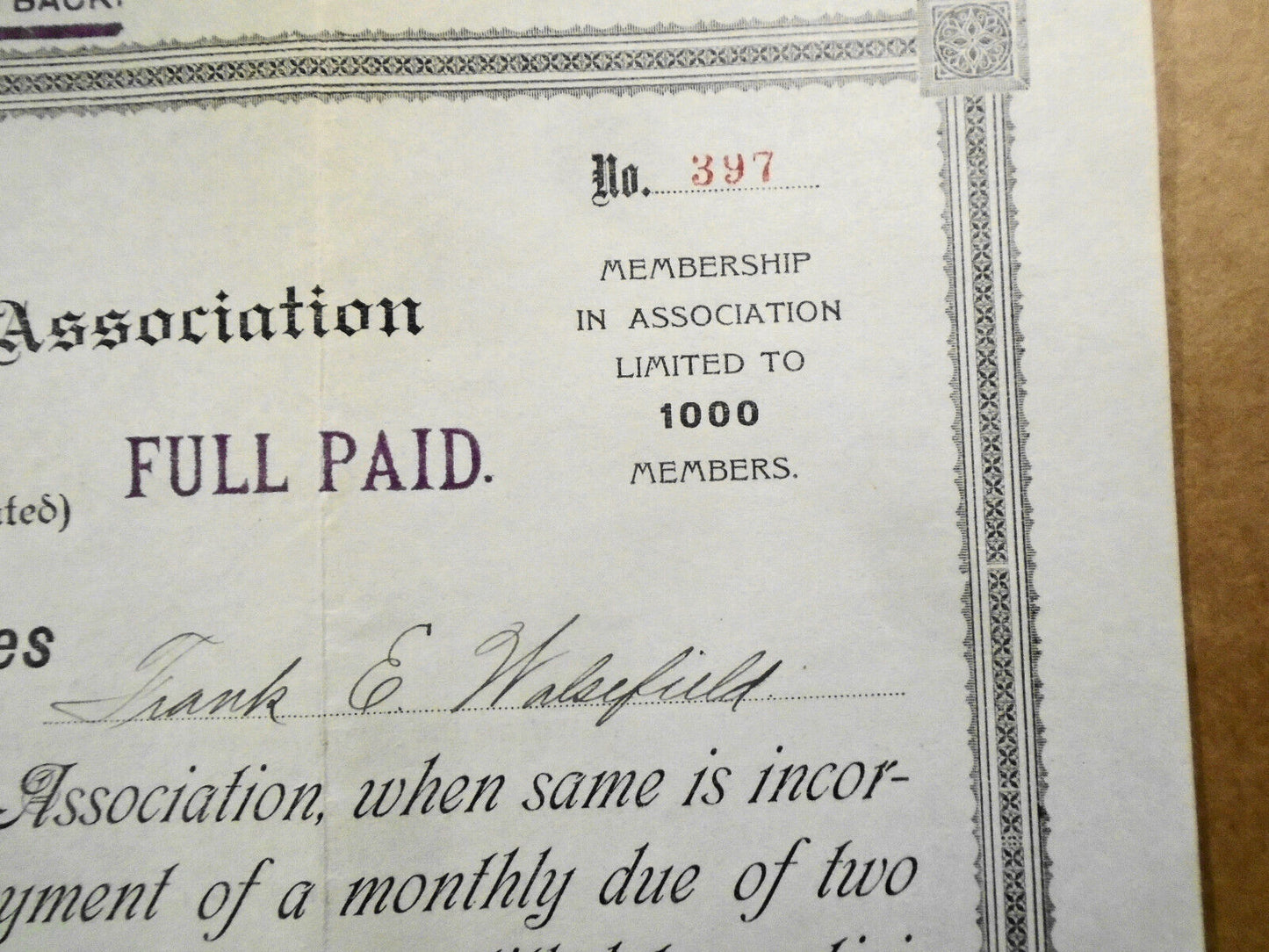 1907 El Chico Mining Association of Mexico Provisional Receipt Stock Certificate