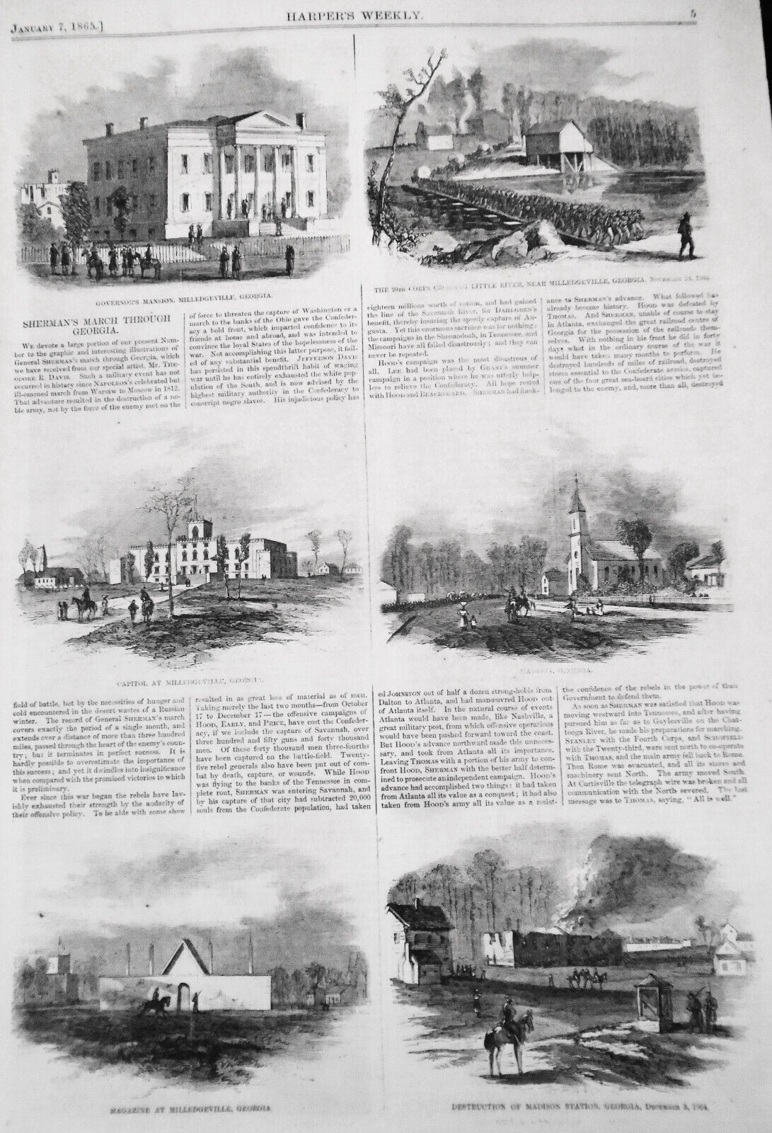 Harper's Weekly January 7, 1865. Complete Original issue. Sherman takes Georgia.