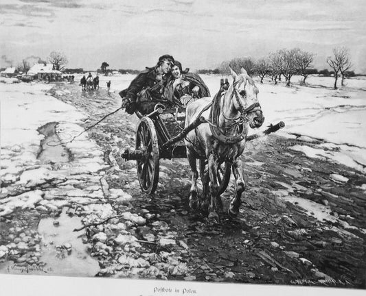 Postbote in Polen, by Alfred Kowalski-wierusz  - 1886 - Original antique print