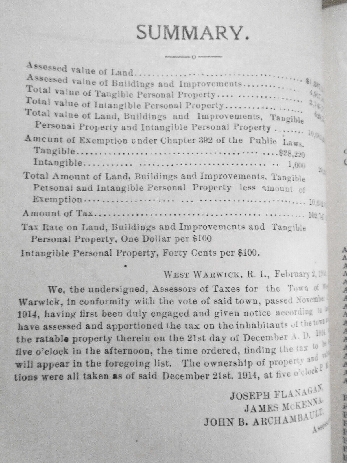 1914 West Warwick town tax as assessed and apportioned on the inhabitants...