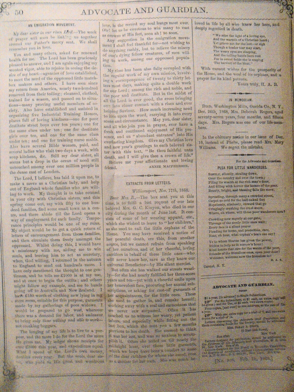 1869 Lot of 3 issues of  Advocate and Family Guardian