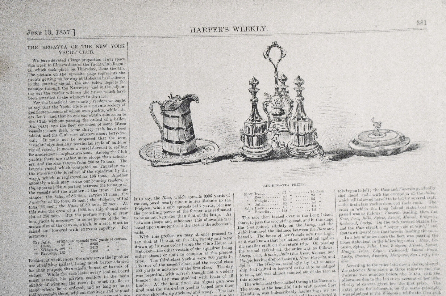 The Regatta Of The New York Yacht Club - June 13, 1857 Harper's Weekly