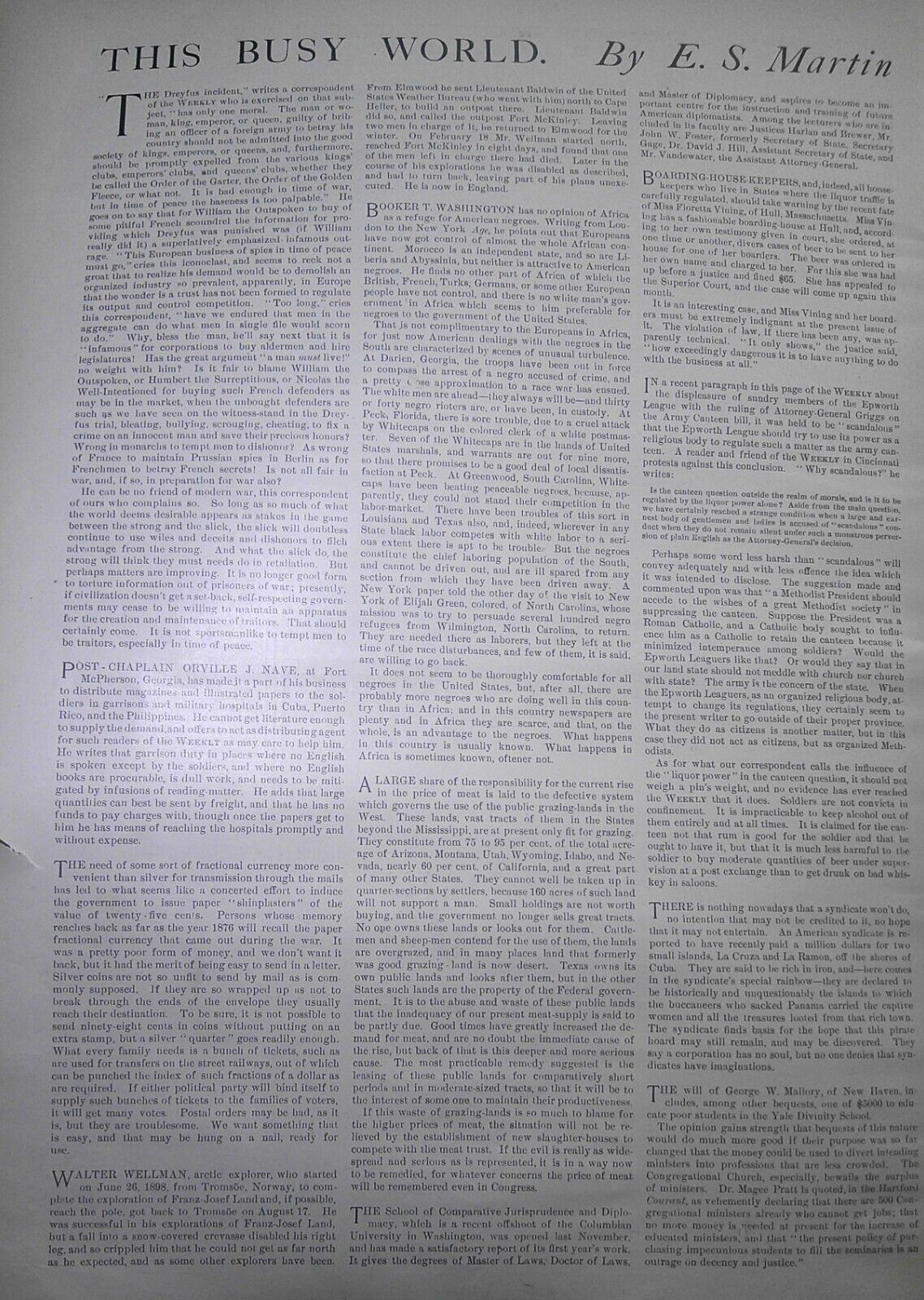 Harper's Weekly September 9, 1899. Booker T Washington on Africa; Dewey Arch etc