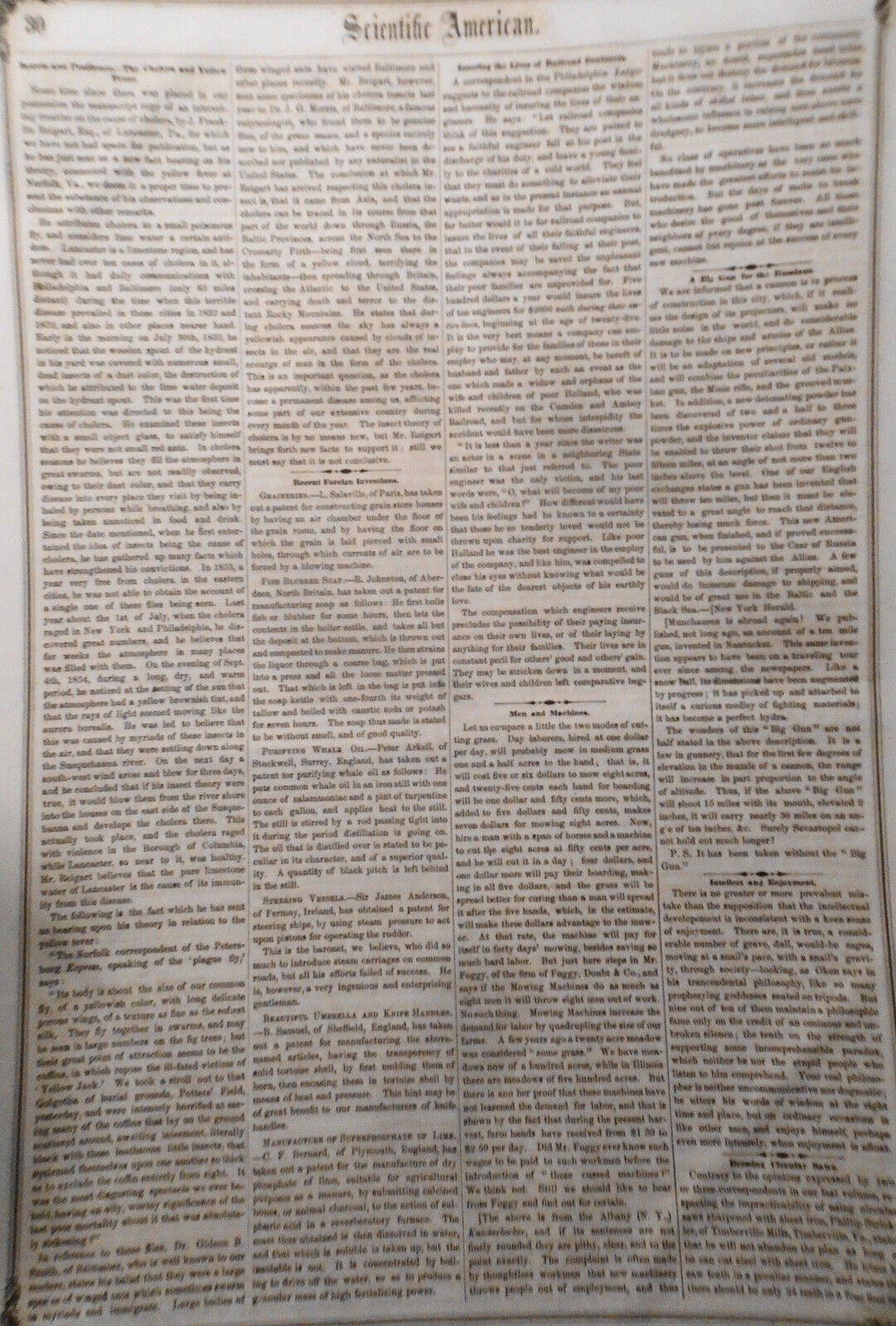 Scientific American, October 6, 1855. Knitting machine; cotton press; alarm bed