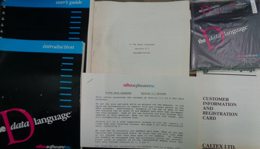 D The Data Language, Version 2.7, 1988 - by Caltex Software. For IBM PCs