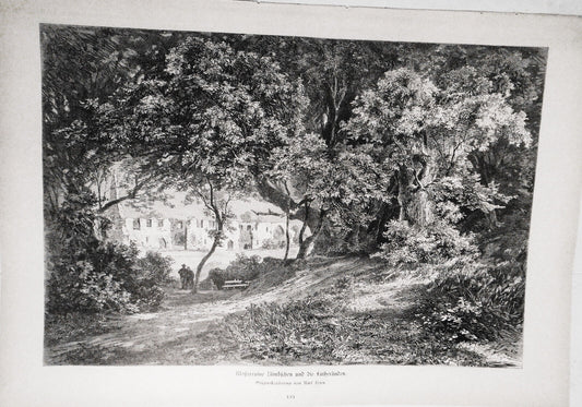 1882 Klosterruine Nimbschen und die Lutherlinden Originalseichnung von Karl Heyn