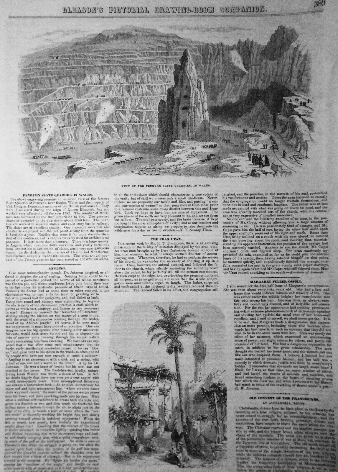 Penryhn Slate Quarries In Wales + Franciscans Convent - Gleason's Pictorial 1852