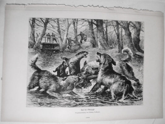 1884 Auf der Otterjagd, by Ludwig Beckmann - Original