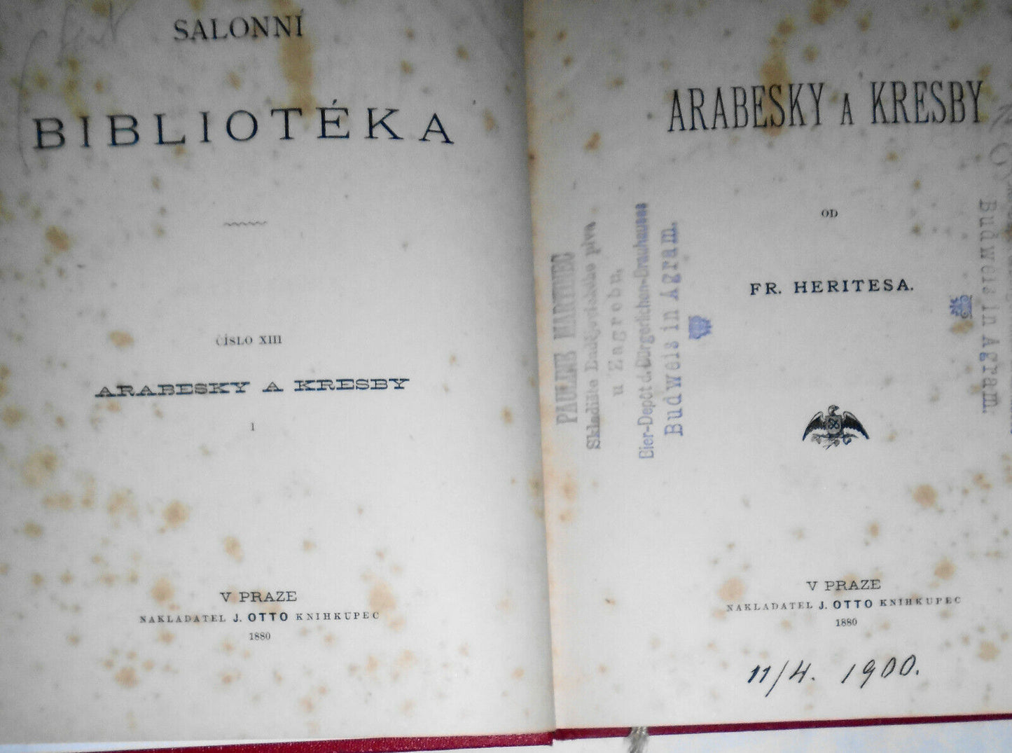 Arabesky a kresby, by  Fr. Heritesa. 1880 First edition. In Czech