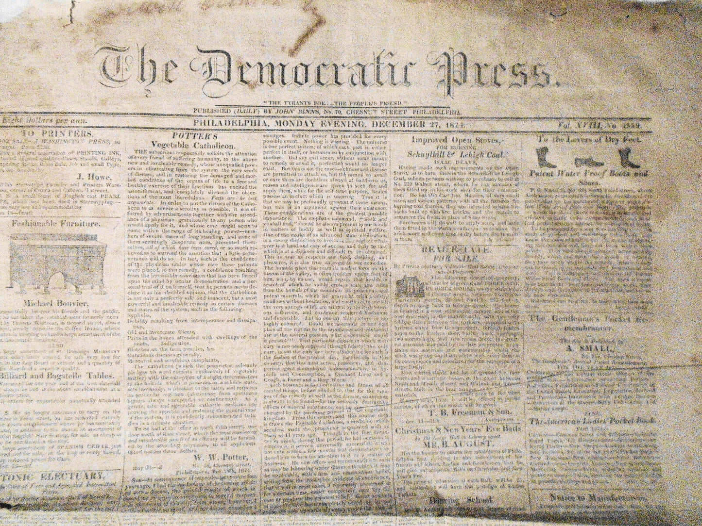 The Democratic Press Dec 27, 1824 - Emigrants to Haiti; Fauntleroy forgery trial