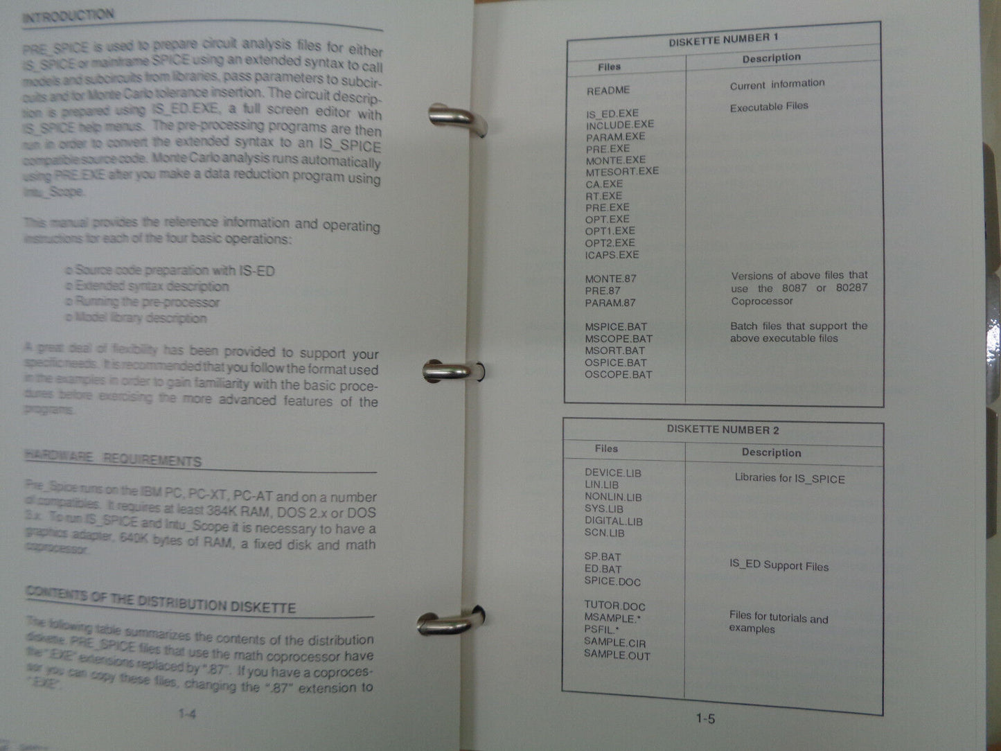 Intusoft PRE_SPICE, IS_SPICE, Intu_Scope, SPICE_NET. Circuit design programs IBM