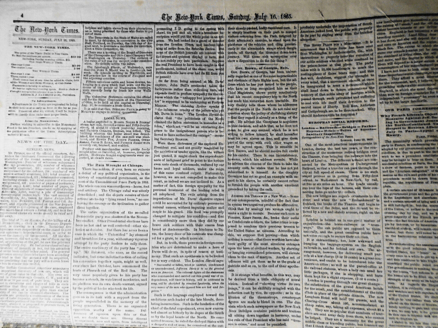 The New York Times, Sunday July 16, 1865. Civil War; Miss Harris Insanity Trial