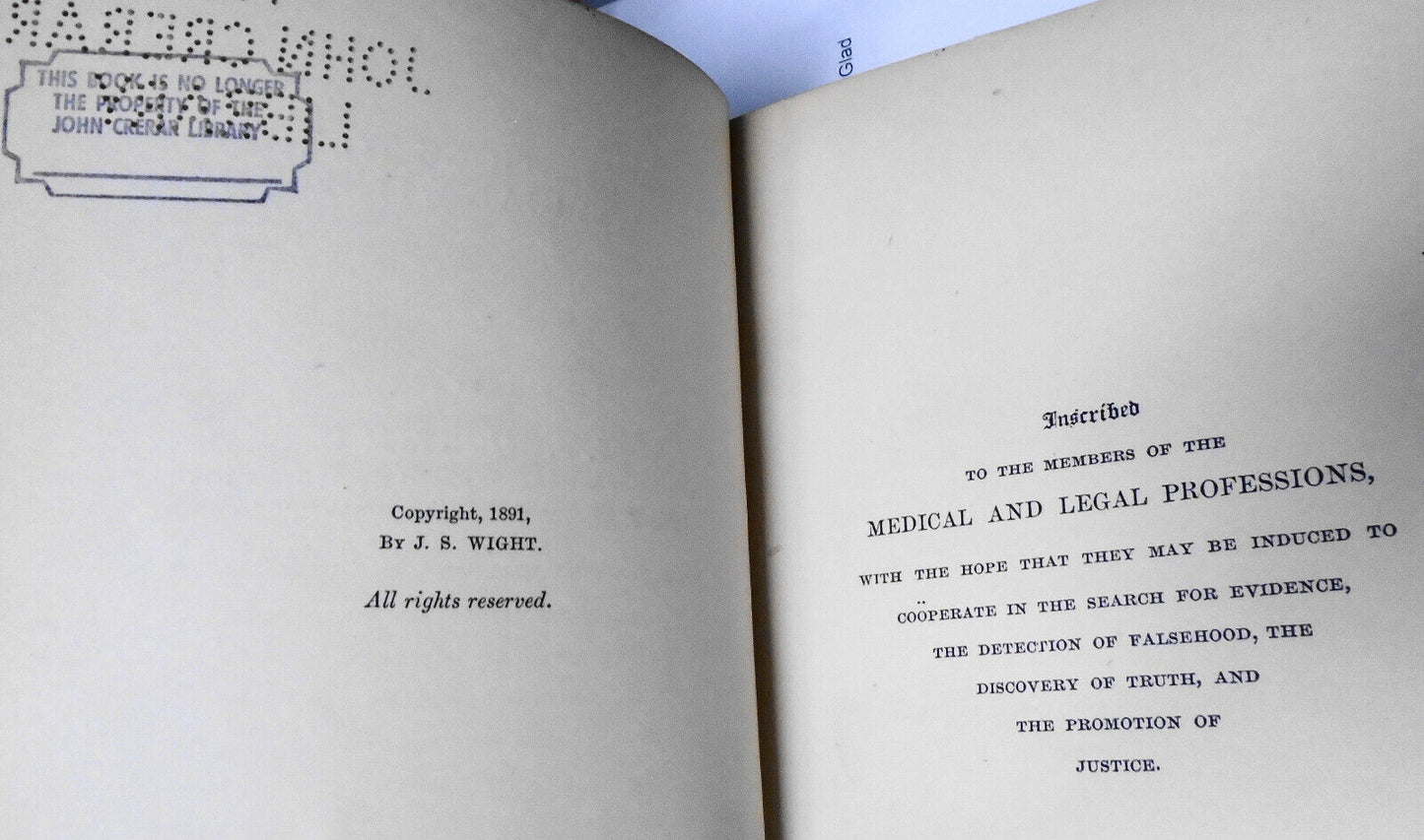 Suggestions to the medical witness by J S Wight, MD. SIGNED 1891 First edition.