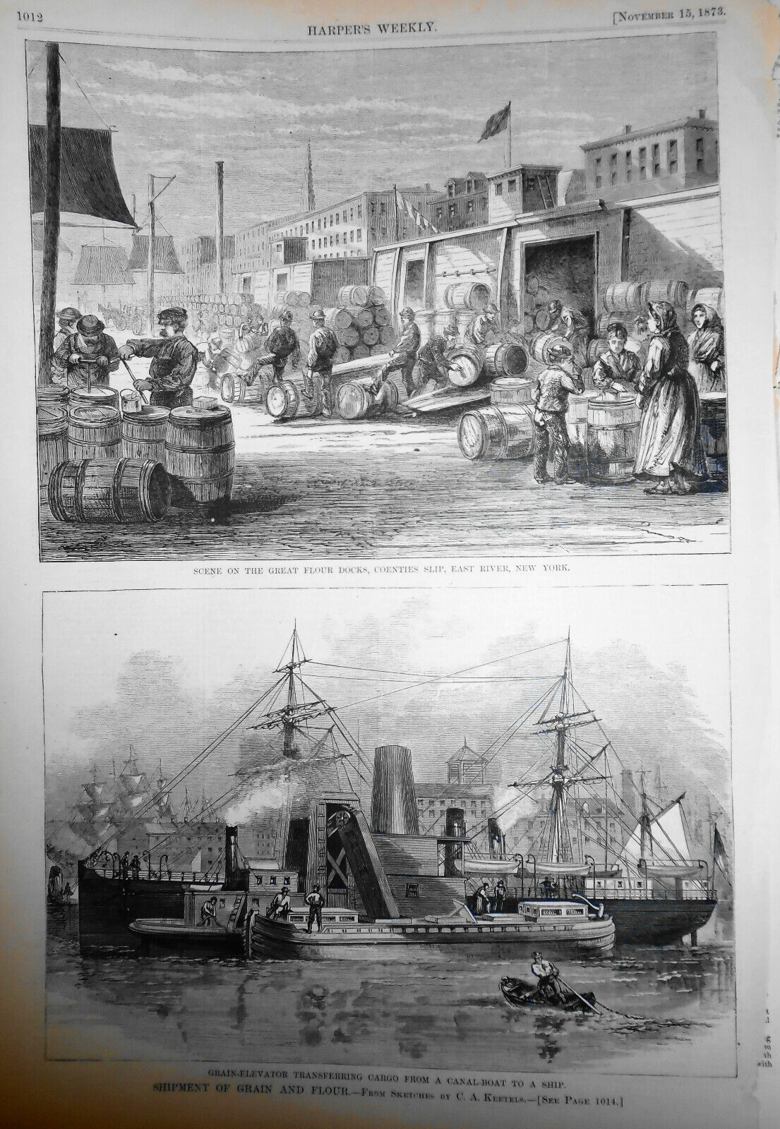 Shipment Of Grain and Flour.  New York. Harper's Weekly,  November 15, 1873.