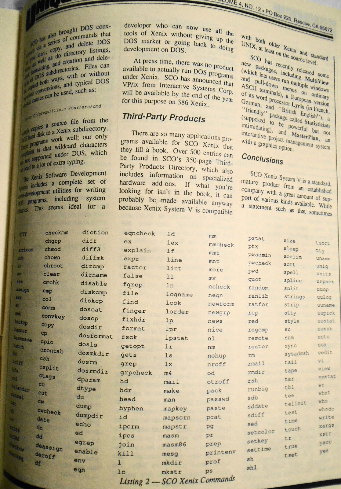 UNIQUE: The UNIX System Information Source  Nov. 1987 - 386 Wars; SCO, Microport