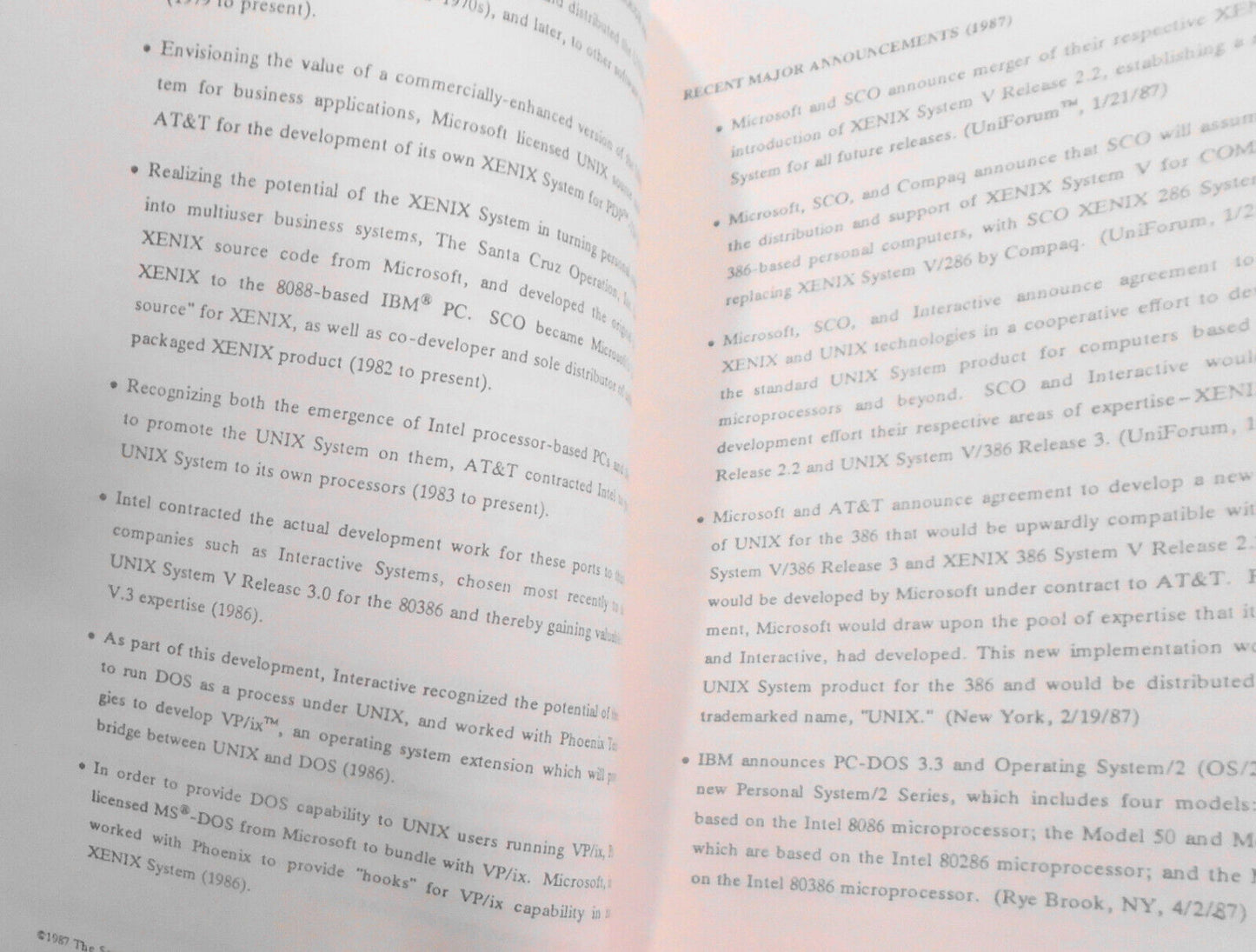 Development of a standard UNIX system for Intel-based micros - SCO paper, 1987.