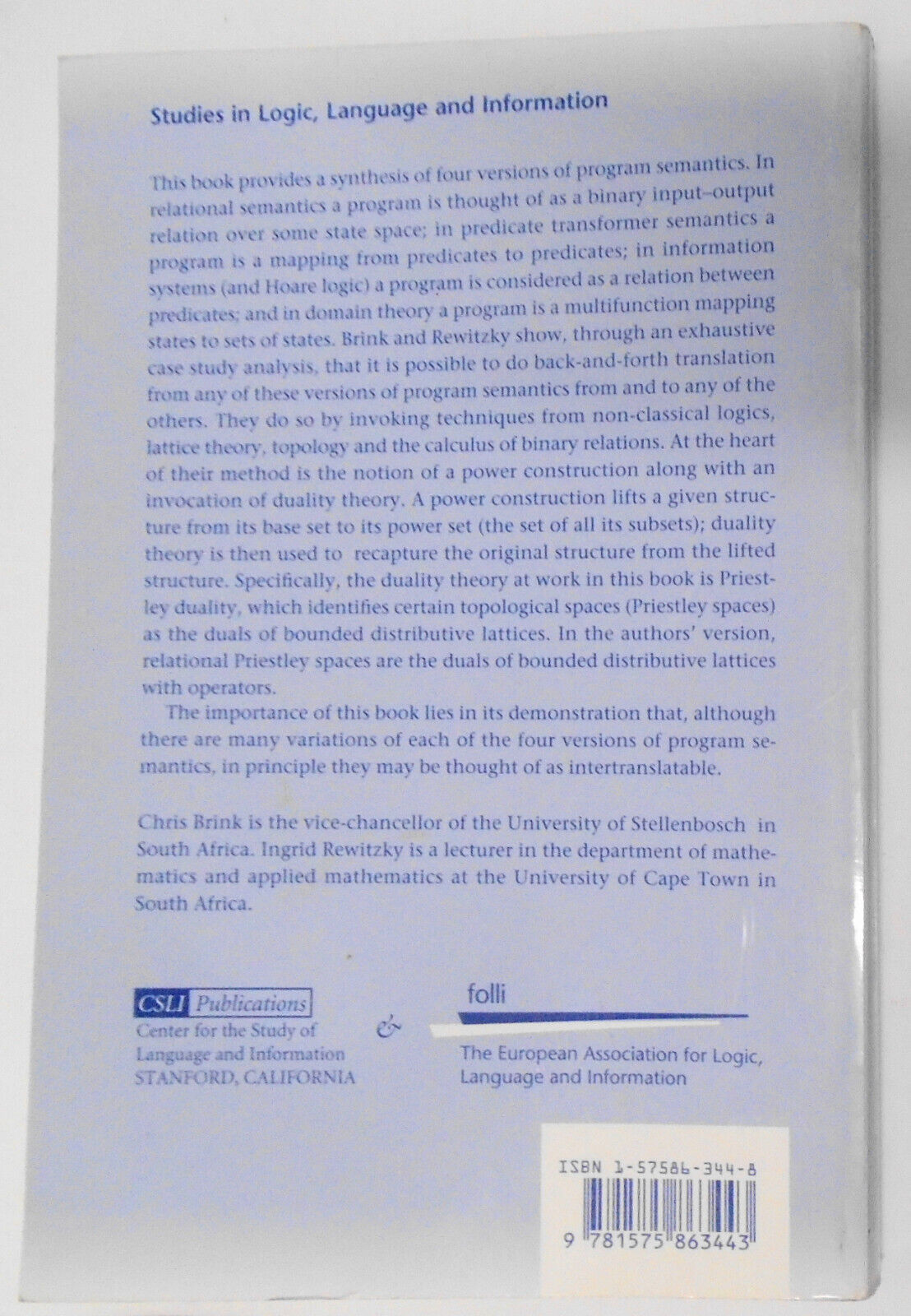 Paradigm for Program Semantics: Power Structures & Duality - by Brink; Rewitzky